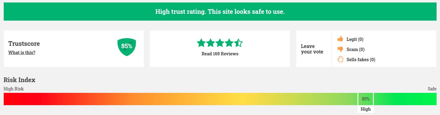 Scamadviser rating 85% of trust