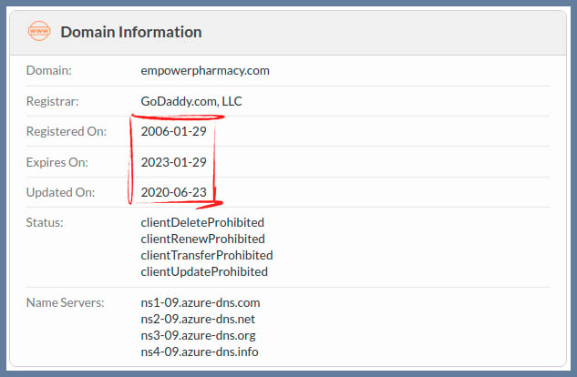 Whois info registered in 2006