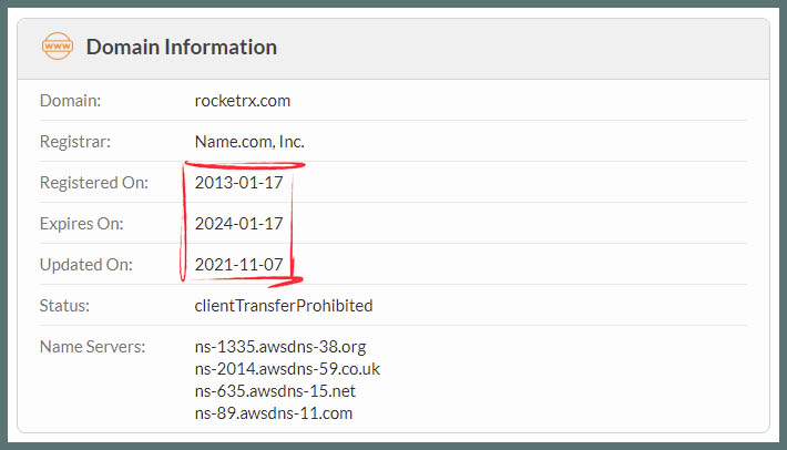 Whois info registered in 2013