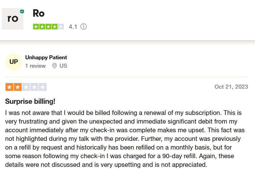 Trustpilot review 2-star review