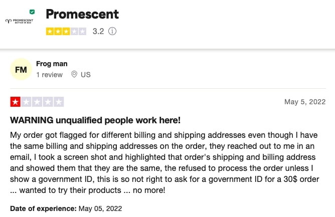 Trustpilot review negative