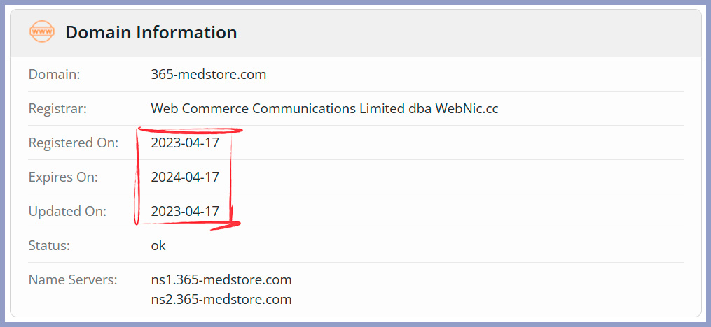 Whois info in business less than a year