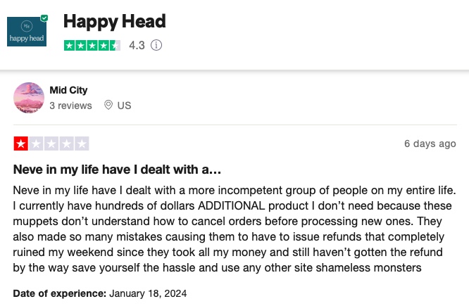 Customer review negative comments
