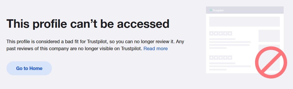 Trustpilot profile blocked for manipulation