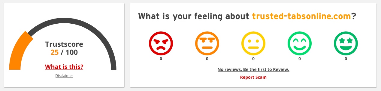 Scamadviser rating 25 out of 100