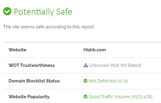 Website rating potentially safe