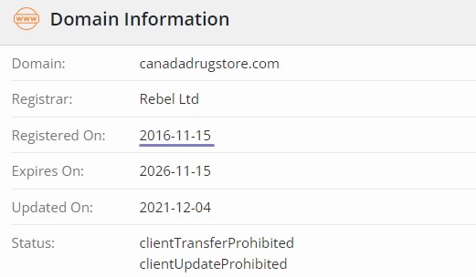 Whois information registered in 2016