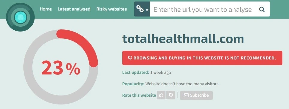 Scamner check a very low trust score