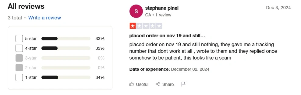Trustpilot comment negative